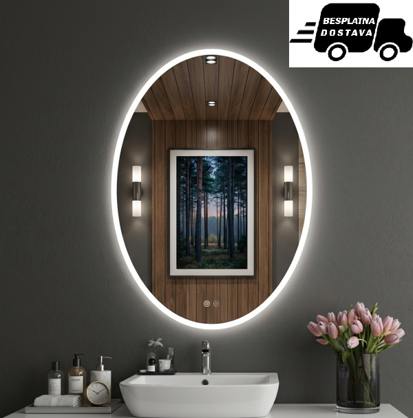 SH-KUP-OGLEDALO, LED, TOUCH, 60X80, OVAL, MIN-20, 3 C