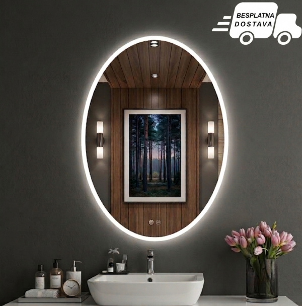 SH-KUP-OGLEDALO, LED, TOUCH, 60X80, OVAL, MIN-20, 3 C